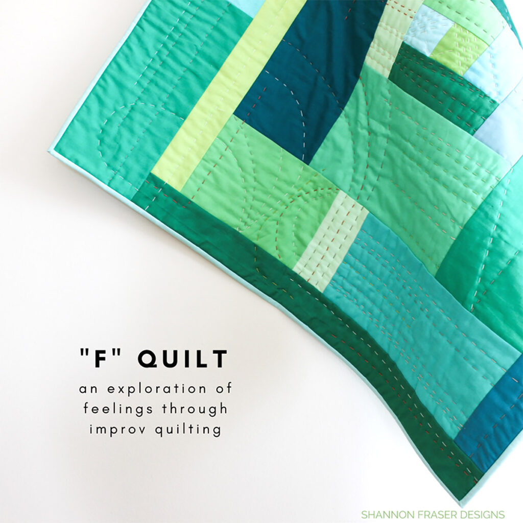 The "F" Quilt by Shannon Fraser (blog: http://www.shannonfraserdesigns.ca/2018/09/the-fquilt-modern-improv-log-cabin.html)